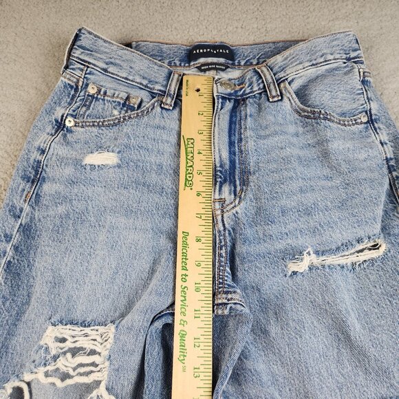 Womens Size 8S  Blue High Rise 90's Baggy Aeropostle Jeans Ripped Grunge Pants - Picture 5 of 9
